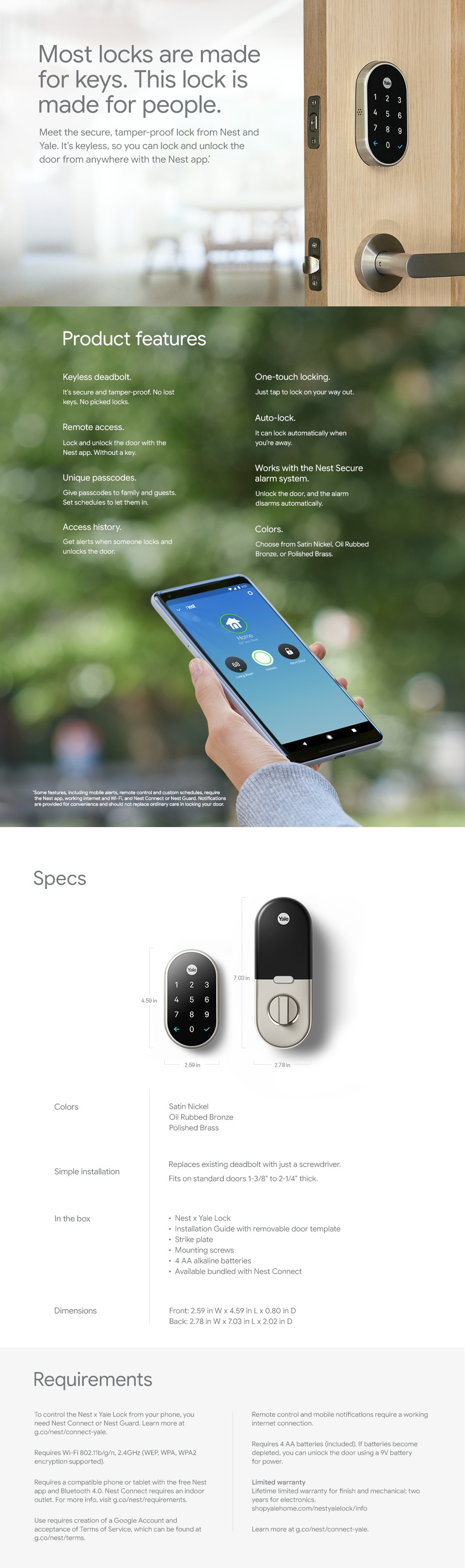 Google Nest x Yale Lock TamperProof Smart Deadbolt Lock with Nest